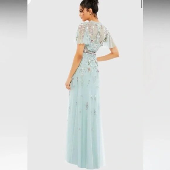 Mac Duggal 9136 Embellished High Neck Butterfly Sleeve Gown Sz 2 NWT Mint Multi - Picture 4 of 10